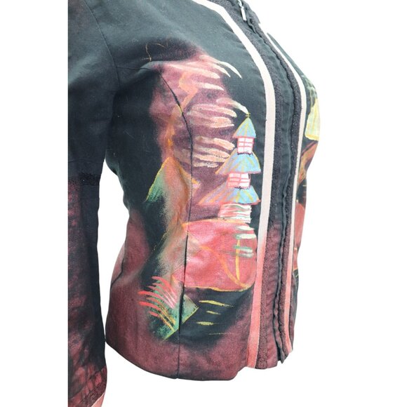 CUSTO BARCELONA Painterly Couture Wearable ART Printed Zip-Up Blazer Jacket L - Picture 6 of 9